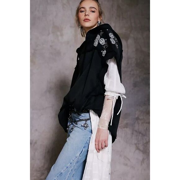 Free People We The Free Diamond In The Rough Vest Embellished Hoodie Oversized M - Picture 1 of 5